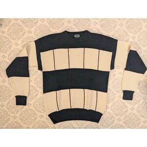 VTG Y2K Izod Mens Knit‎ Sweater M Striped Heavy Chunky Grandpa Golf Winter Dad